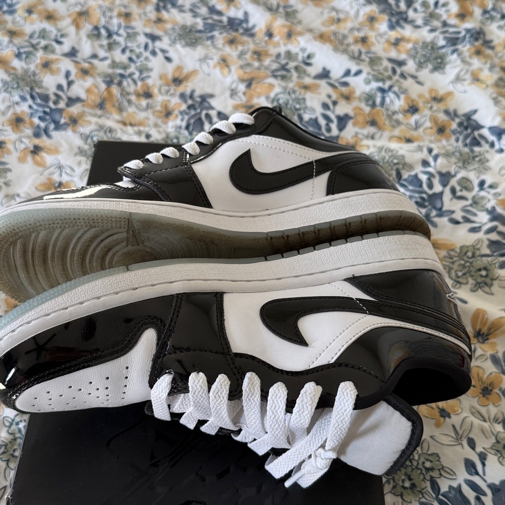 Nike Air Jordan 1 Low Black White Patent Sneakers - Picture 4 of 6